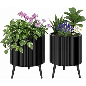 image:imageGiantex Set of 2 Flower Pots with Stand 14 amp 12 Metal Plant Stand with Drainage Holes Modern Fluted Plant Holder Indoor Outdoor Planter Pot for Hallway Living Room Garden PatioLarge