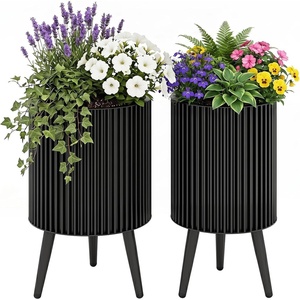 image:imageGiantex Set of 2 Flower Pots with Stand 14 amp 12 Metal Plant Stand with Drainage Holes Modern Fluted Plant Holder Indoor Outdoor Planter Pot for Hallway Living Room Garden PatioSmall