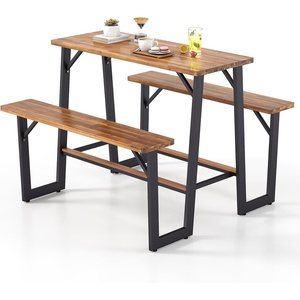 image:imageGiantex Single Picnic Table Bench Set Acacia Wood Outdoor Dining Table Set Heavy Duty Metal Frame Rectangular Tabletop for Porch Patio Lawn Garden 275x32x29554495395