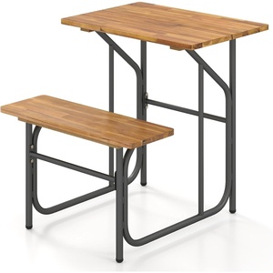 image:imageGiantex Single Picnic Table Bench Set Acacia Wood Outdoor Dining Table Set Heavy Duty Metal Frame Rectangular Tabletop for Porch Patio Lawn Garden 275x32x295275x32x295