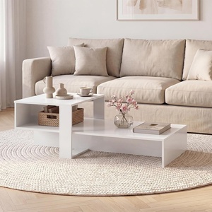image:imageGiantex Small Coffee Table with Storage 315 Wood Unique Center Table with 2Tier Shelf Low Accent Cocktail Tea Table Mid Century Modern Coffee Table for Living Room Small SpacesWhite