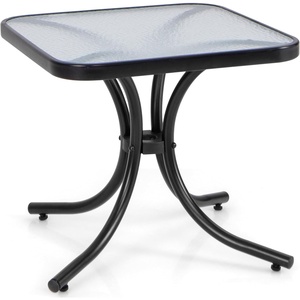 image:imageGiantex Small Outdoor Side Table with Tempered Glass Top HeavyDuty Metal Frame 110 Lbs Capacity Square Patio Table for Balcony Porch Backyard Deck Black1