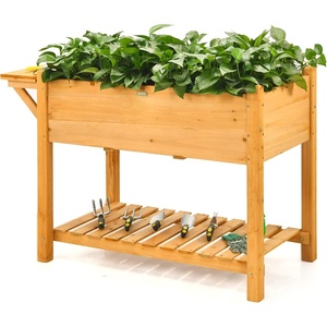 image:imageGiantex Wood Raised Garden Bed wFolding DropLeaf Potting Table Planter Box for Flower Herb Vegetable Fruit Indoor Outdoor Elevated Raised Beds for Gardening Backyard Patio Balcony485x21x315