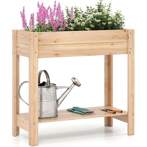 image:imageGiantex Wood Raised Garden Bed wFolding DropLeaf Potting Table Planter Box for Flower Herb Vegetable Fruit Indoor Outdoor Elevated Raised Beds for Gardening Backyard Patio Balcony32x15x30