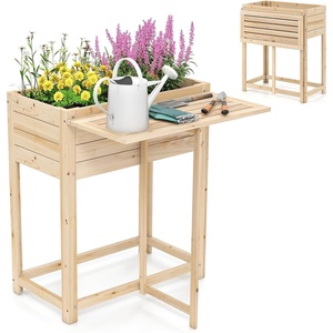 image:imageGiantex Wood Raised Garden Bed wFolding DropLeaf Potting Table Planter Box for Flower Herb Vegetable Fruit Indoor Outdoor Elevated Raised Beds for Gardening Backyard Patio Balcony25x265x295