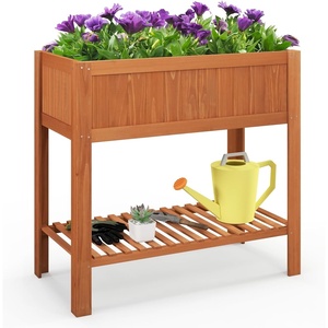 image:imageGiantex Wooden Raised Garden Bed wLegs Wood Elevated Planter Box 35Lx 16Wx24H Outdoor Planter Stand for Flower Herb Garden Vegetable Fruit SucculentCeder Brown