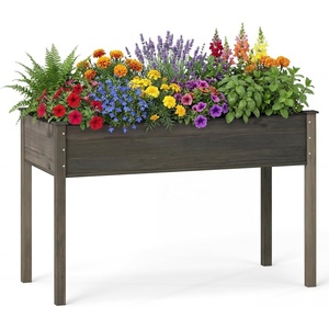 image:imageGiantex Wooden Raised Garden Bed wLegs Wood Elevated Planter Box 35Lx 16Wx24H Outdoor Planter Stand for Flower Herb Garden Vegetable Fruit SucculentGray