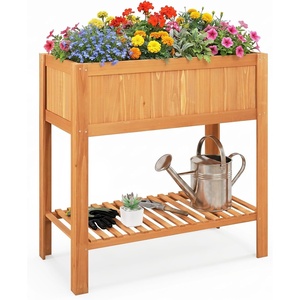 image:imageGiantex Wooden Raised Garden Bed wLegs Wood Elevated Planter Box 35Lx 16Wx24H Outdoor Planter Stand for Flower Herb Garden Vegetable Fruit SucculentOrange