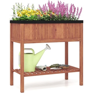 image:imageGiantex Wooden Raised Garden Bed wLegs Wood Elevated Planter Box 35Lx 16Wx24H Outdoor Planter Stand for Flower Herb Garden Vegetable Fruit SucculentReddish Brown