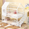 image:imageGiantex House Bunk Bed Twin Over Twin Solid Wood Floor Bunk Bed with Built in Ladder Window amp Safety Guardrail Wooden Kids Low Bunk Beds for Teens Boys amp Girls No Box Spring Needed WhiteWhite