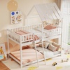 image:imageGiantex House Bunk Bed Twin Over Twin Solid Wood Floor Bunk Bed with Built in Ladder Window amp Safety Guardrail Wooden Kids Low Bunk Beds for Teens Boys amp Girls No Box Spring Needed WhiteWhite