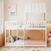 image:imageGiantex House Bunk Bed Twin Over Twin Solid Wood Floor Bunk Bed with Built in Ladder Window amp Safety Guardrail Wooden Kids Low Bunk Beds for Teens Boys amp Girls No Box Spring Needed WhiteWhite