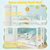 image:imageGiantex House Bunk Bed Twin Over Twin Solid Wood Floor Bunk Bed with Built in Ladder Window amp Safety Guardrail Wooden Kids Low Bunk Beds for Teens Boys amp Girls No Box Spring Needed WhiteWhite