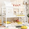 image:imageGiantex House Bunk Bed Twin Over Twin Solid Wood Floor Bunk Bed with Built in Ladder Window amp Safety Guardrail Wooden Kids Low Bunk Beds for Teens Boys amp Girls No Box Spring Needed WhiteWhite
