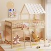 image:imageGiantex House Bunk Bed Twin Over Twin Solid Wood Floor Bunk Bed with Built in Ladder Window amp Safety Guardrail Wooden Kids Low Bunk Beds for Teens Boys amp Girls No Box Spring Needed WhiteNatural