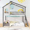 image:imageGiantex House Bunk Bed Twin Over Twin Solid Wood Floor Bunk Bed with Built in Ladder Window amp Safety Guardrail Wooden Kids Low Bunk Beds for Teens Boys amp Girls No Box Spring Needed WhiteWhite  Gray