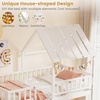image:imageGiantex House Bunk Bed Twin Over Twin Solid Wood Floor Bunk Bed with Built in Ladder Window amp Safety Guardrail Wooden Kids Low Bunk Beds for Teens Boys amp Girls No Box Spring Needed WhiteWhite