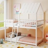 image:imageGiantex House Bunk Bed Twin Over Twin Solid Wood Floor Bunk Bed with Built in Ladder Window amp Safety Guardrail Wooden Kids Low Bunk Beds for Teens Boys amp Girls No Box Spring Needed WhiteWhite