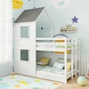 image:imageGiantex House Bunk Bed Twin Over Twin Solid Wood Floor Bunk Bed with Built in Ladder Window amp Safety Guardrail Wooden Kids Low Bunk Beds for Teens Boys amp Girls No Box Spring Needed WhiteWhite