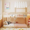 image:imageGiantex House Bunk Bed Twin Over Twin Solid Wood Floor Bunk Bed with Built in Ladder Window amp Safety Guardrail Wooden Kids Low Bunk Beds for Teens Boys amp Girls No Box Spring Needed WhiteNatural