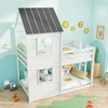 image:imageGiantex House Bunk Bed Twin Over Twin Solid Wood Floor Bunk Bed with Built in Ladder Window amp Safety Guardrail Wooden Kids Low Bunk Beds for Teens Boys amp Girls No Box Spring Needed WhiteWhite