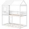 image:imageGiantex House Bunk Bed Twin Over Twin Solid Wood Floor Bunk Bed with Built in Ladder Window amp Safety Guardrail Wooden Kids Low Bunk Beds for Teens Boys amp Girls No Box Spring Needed WhiteWhite