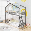 image:imageGiantex House Bunk Bed Twin Over Twin Solid Wood Floor Bunk Bed with Built in Ladder Window amp Safety Guardrail Wooden Kids Low Bunk Beds for Teens Boys amp Girls No Box Spring Needed WhiteWhite  Gray