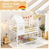 image:imageGiantex House Bunk Bed Twin Over Twin Solid Wood Floor Bunk Bed with Built in Ladder Window amp Safety Guardrail Wooden Kids Low Bunk Beds for Teens Boys amp Girls No Box Spring Needed WhiteWhite