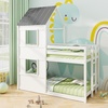 image:imageGiantex House Bunk Bed Twin Over Twin Solid Wood Floor Bunk Bed with Built in Ladder Window amp Safety Guardrail Wooden Kids Low Bunk Beds for Teens Boys amp Girls No Box Spring Needed WhiteWhite
