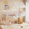 image:imageGiantex House Bunk Bed Twin Over Twin Solid Wood Floor Bunk Bed with Built in Ladder Window amp Safety Guardrail Wooden Kids Low Bunk Beds for Teens Boys amp Girls No Box Spring Needed WhiteWhite