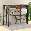image:imageGiantex Metal Twin Loft Bed with Desk and Storage Shelf Heavy Duty Loft Bed Frame with Buildin Ladder amp Safety Guardrail SpaceSaving Twin Size Loft Bed for Teenager and Adult BlackTwin77L x 40W x 68H