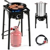 image:imageGiantex 3 Burner Propane Gas Stove  240000 BTU High Pressure Camp Cooker Detachable Legs 020 PSI Adjustable Regulator for BBQ Grilling Brewing Frying155 x 155 x 29 L  W  H