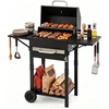 image:imageGiantex Charcoal Grill with 2 Side Tables  Outdoor Smoker BBQ Grill with Adjustable Charcoal Grate Wheels Thermometer Chimney amp Ash Tray for Backyard Party Camping