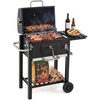 image:imageGiantex Charcoal Grill with Foldable Side Shelf Outdoor BBQ Grill with Adjustable Charcoal Tray Thermometer Shelves amp Ash Tray Portable Barbecue Griddle with Wheels for Backyard Camping Picnic37 x 21 x 38 L  W  H