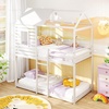 image:imageGiantex House Bunk Bed Twin Over Twin Solid Wood Floor Bunk Bed with Built in Ladder Window amp Safety Guardrail Wooden Kids Low Bunk Beds for Teens Boys amp Girls No Box Spring Needed WhiteWhite