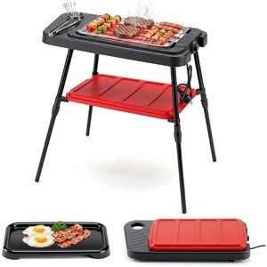 image:imageGiantex 2in1 Electric Grill and Griddle Indoor Outdoor  Portable LowSmoke BBQ Grill with Adjustable Stand Grease Tray Tabletop or Freestanding for Picnic Camping Backyard 1500W