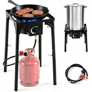 image:imageGiantex 3 Burner Propane Gas Stove  240000 BTU High Pressure Camp Cooker Detachable Legs 020 PSI Adjustable Regulator for BBQ Grilling Brewing Frying155 x 155 x 29 L  W  H