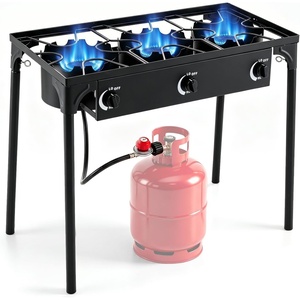 image:imageGiantex 3 Burner Propane Gas Stove  240000 BTU High Pressure Camp Cooker Detachable Legs 020 PSI Adjustable Regulator for BBQ Grilling Brewing Frying345 x 18 x 29 L  W  H