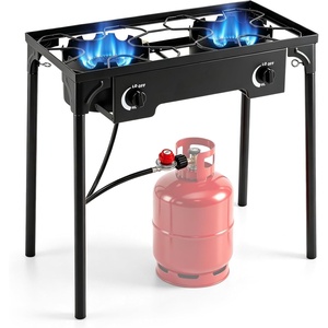 image:imageGiantex 3 Burner Propane Gas Stove  240000 BTU High Pressure Camp Cooker Detachable Legs 020 PSI Adjustable Regulator for BBQ Grilling Brewing Frying31 x 16 x 29 L  W  H