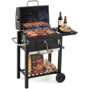 image:imageGiantex Charcoal Grill with Foldable Side Shelf Outdoor BBQ Grill with Adjustable Charcoal Tray Thermometer Shelves amp Ash Tray Portable Barbecue Griddle with Wheels for Backyard Camping Picnic37 x 21 x 38 L  W  H