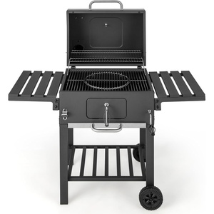 image:imageGiantex Charcoal Grill with Foldable Side Shelf Outdoor BBQ Grill with Adjustable Charcoal Tray Thermometer Shelves amp Ash Tray Portable Barbecue Griddle with Wheels for Backyard Camping Picnic505 x 21 x 46 L x W x H