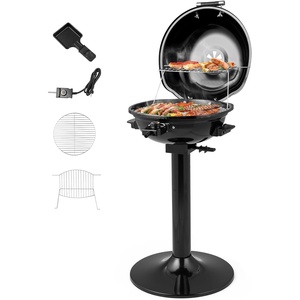 image:imageGiantex Electric BBQ Grill with Warming Rack 1600W Portable Outdoor Electric Grill with Lid Adjustable Temperature NonStick Removable Grates Grease Tray for Patio Camping BalconyBlack