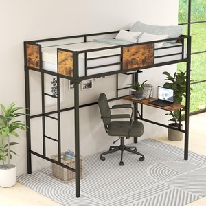 image:imageGiantex Metal Twin Loft Bed with Desk and Storage Shelf Heavy Duty Loft Bed Frame with Buildin Ladder amp Safety Guardrail SpaceSaving Twin Size Loft Bed for Teenager and Adult BlackTwin77L x 40W x 68H
