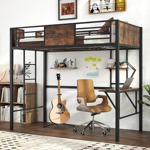 image:imageGiantex Metal Twin Loft Bed with Desk and Storage Shelf Heavy Duty Loft Bed Frame with Buildin Ladder amp Safety Guardrail SpaceSaving Twin Size Loft Bed for Teenager and Adult BlackTwin78L x 405W x 68H