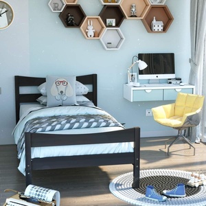 image:imageGiantex Wood Twin Bed Frames with Headboard Modern Platform Bed with Wooden Slats Support UnderBed Storage Space No Box Spring Needed Twin Bed Frames for Kids Guest Adults WalnutEspresso