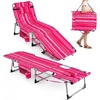 image:imageGiantex 2Pack Tanning Chair with 5 Adjustable Position Face amp Arm Hole HandShoulder Strap Removable Pillow Side Pocket 330 Lbs Capacity Lounge Chair Outdoor for Beach Sunbathing BluePink Stripe