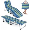 image:imageGiantex 2Pack Tanning Chair with 5 Adjustable Position Face amp Arm Hole HandShoulder Strap Removable Pillow Side Pocket 330 Lbs Capacity Lounge Chair Outdoor for Beach Sunbathing BlueStripe