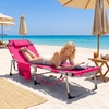 image:imageGiantex 2Pack Tanning Chair with 5 Adjustable Position Face amp Arm Hole HandShoulder Strap Removable Pillow Side Pocket 330 Lbs Capacity Lounge Chair Outdoor for Beach Sunbathing BluePink