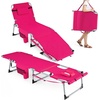 image:imageGiantex 2Pack Tanning Chair with 5 Adjustable Position Face amp Arm Hole HandShoulder Strap Removable Pillow Side Pocket 330 Lbs Capacity Lounge Chair Outdoor for Beach Sunbathing BluePink