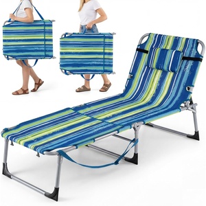 image:imageGiantex 2Pack Tanning Chair with 5 Adjustable Position Face amp Arm Hole HandShoulder Strap Removable Pillow Side Pocket 330 Lbs Capacity Lounge Chair Outdoor for Beach Sunbathing BlueStripe